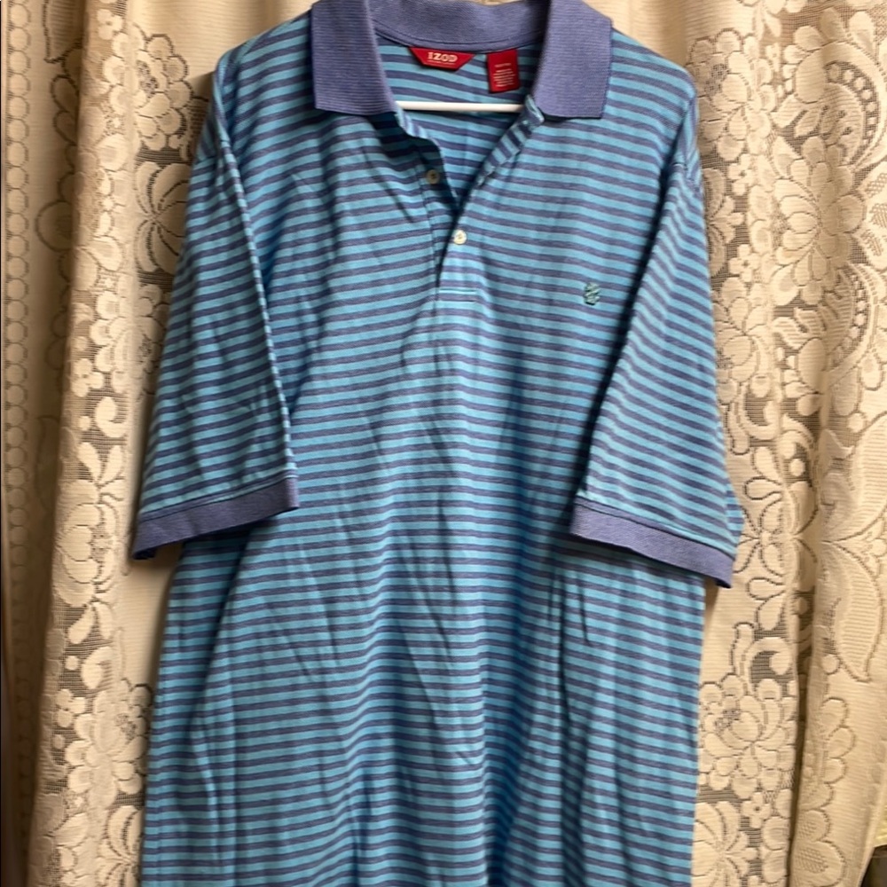 Izod Navy and Light Blue Striped Polo 100% Cotton XLT